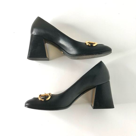 Gucci Baby Horsebit Black Leather Platform Heeled Pumps 37 - Picture 7 of 10